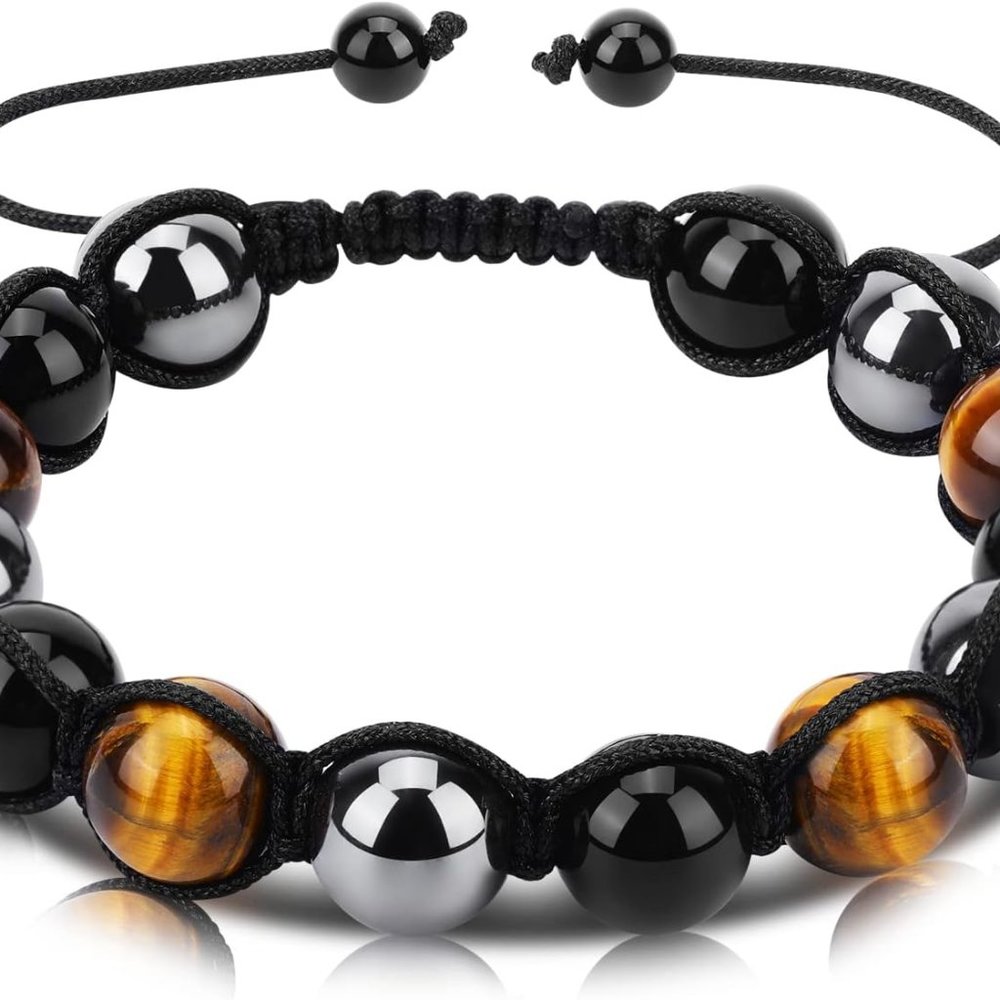 Black Obsidian Hematite Tiger Eye Beaded Bracelet